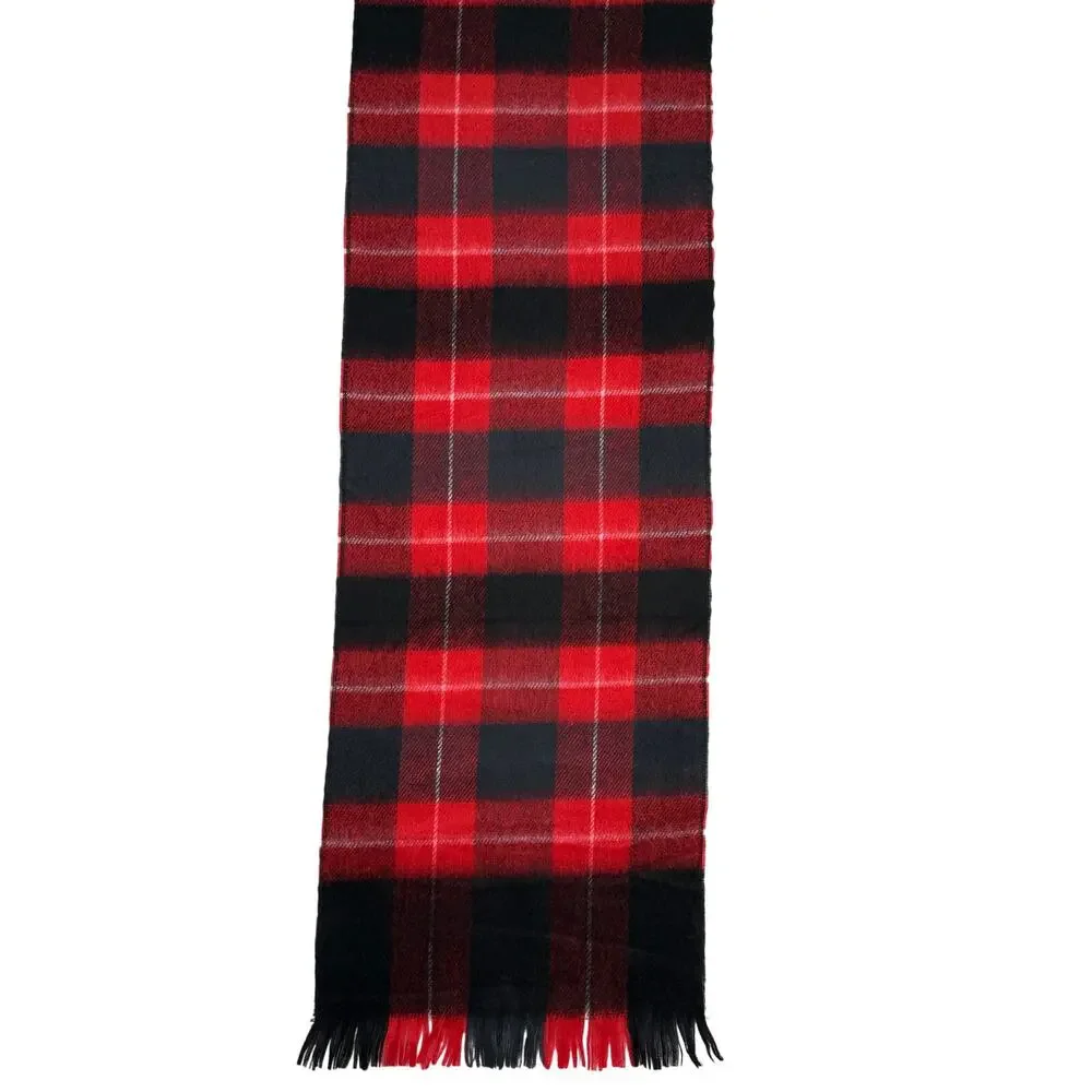 Vintage 100% Cashmere Plaid Scarf Made in England Red Black Fringe Soft